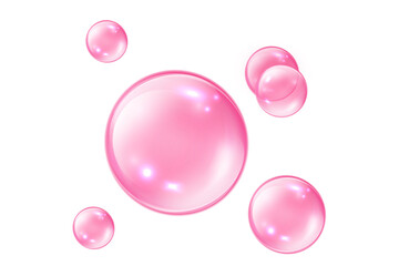 Pink Collagen bubbles on white background. Fizzy sparkles. Bubble gum - obrazy, fototapety, plakaty