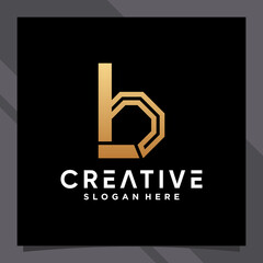 Creative monogram logo design initial letter B with golden style color