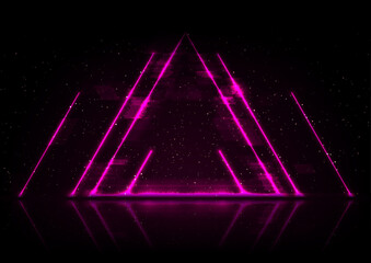 Violet neon lines and triangle abstract technology background. Futuristic glowing vector design