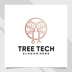 Tree combined wrench logo with creative concept