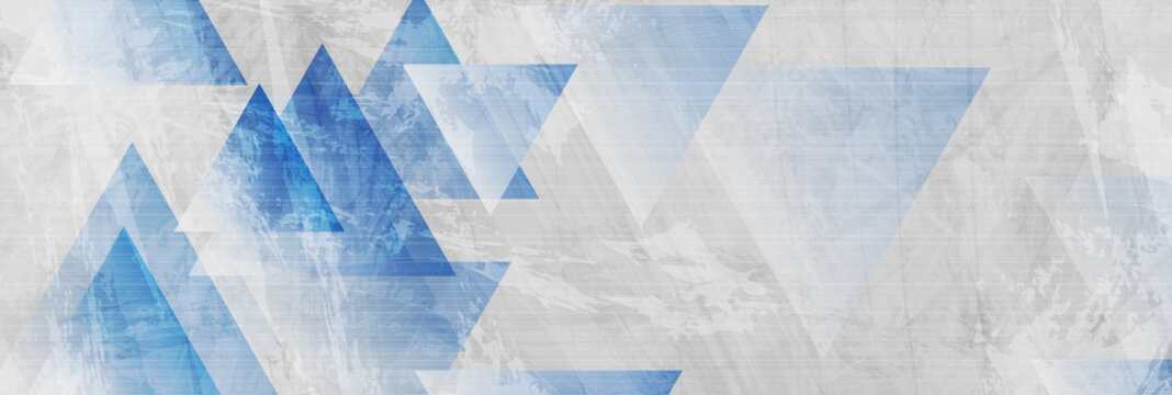 Blue and grey grunge triangles abstract background. Geometric tech vector banner design