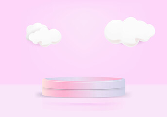 Pink banner background with 3d cute podium and cloud, suitable for product design. 