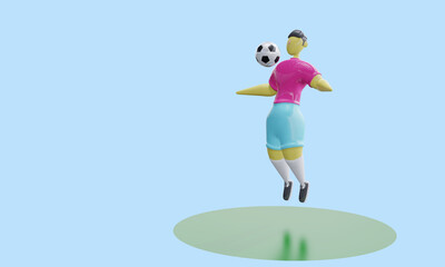 3d render. The character of a plastic football player catches the ball with his chest. Soccer World Cup