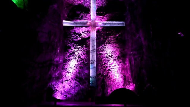 cross inside the salt cathedral of colombia