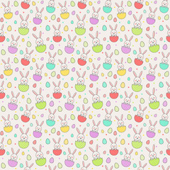 Easter pattern with bunnies and eggs. Vector