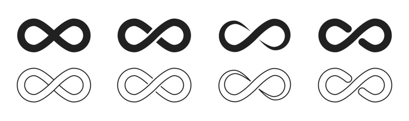 Infinity icon set. Black and linear. Vector EPS 10 - obrazy, fototapety, plakaty