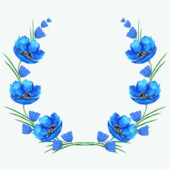 Wreath of blue flowers on a white background