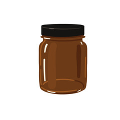 Amber jar vector illustration. Brown glass jar for vitamins, pills or beauty products. 