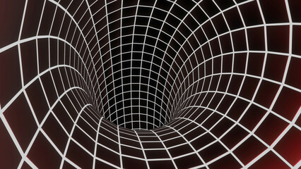 A long black tunnel.Design. A dark corridor of black color in abstraction which is divided into a grid of white color.