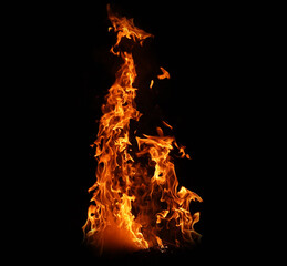 Fire flames on black background. abstract fire flame background. The fire in the fire burning naturally waved at night.