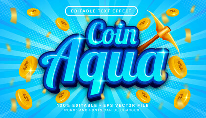 coin aqua 3d text effect and editable text effect with coin illustration
