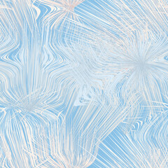 Seamless geometric pattern with grunge wavy stripes in white and pink colors on blue background