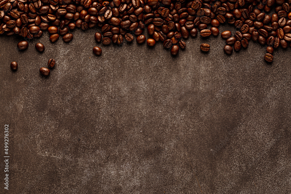 Wall mural coffee frame made of roasted beans with empty space for inscriptions or logo. abstract background