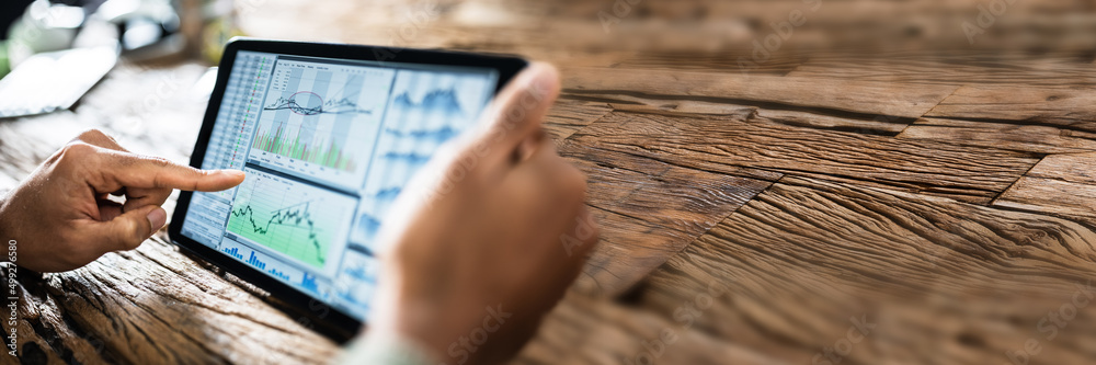 Poster man using digital tablet