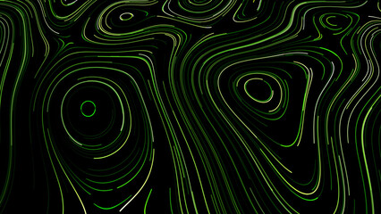 Fototapeta premium Black background . Motion . Blue and green lines outline the contour and stretch like a maze .