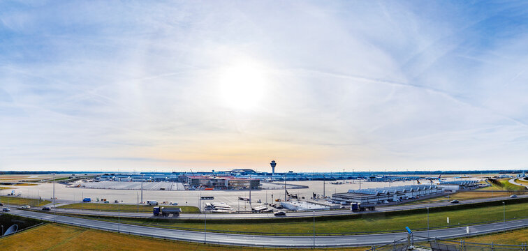 Munich Germany 04/13/2022, Munich airport in the early morning hours at vacation time at terminal 1Z