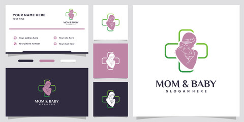 Fototapeta na wymiar Mom and baby logo with unique concept