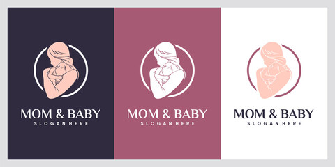 Mom and baby logo with modern style concept