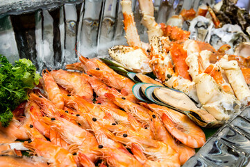Fresh Seafood buffet setup dinner put on ice
