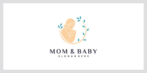 Mom and baby logo with creative element concept