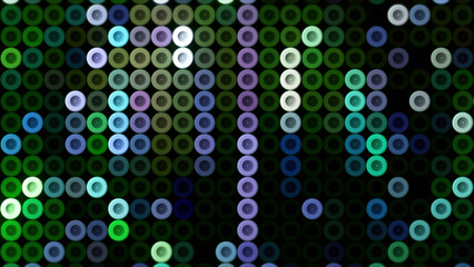 Abstract round shaped buttons flickering backgrounds, seamless loop. Motion. Vertical rows of glowing circles in blinking motion.
