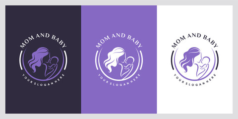 Mom and baby logo with modern style concept