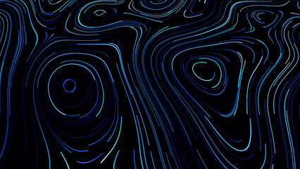 Fototapeta na wymiar Black background . Motion . Blue and green lines outline the contour and stretch like a maze .