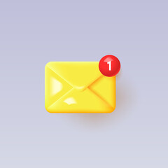 3d notification message icon on gray background.
