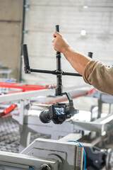 Photographer and videographer holding camera, take photo or record video