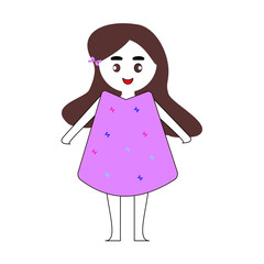 woman drawing from geometric shapes pink dress, brown hair, red lips