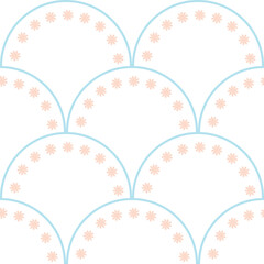 Geometric fish scale pattern, seamless repeat background with floral elements.