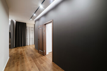 Interior design of a house with black walls - obrazy, fototapety, plakaty
