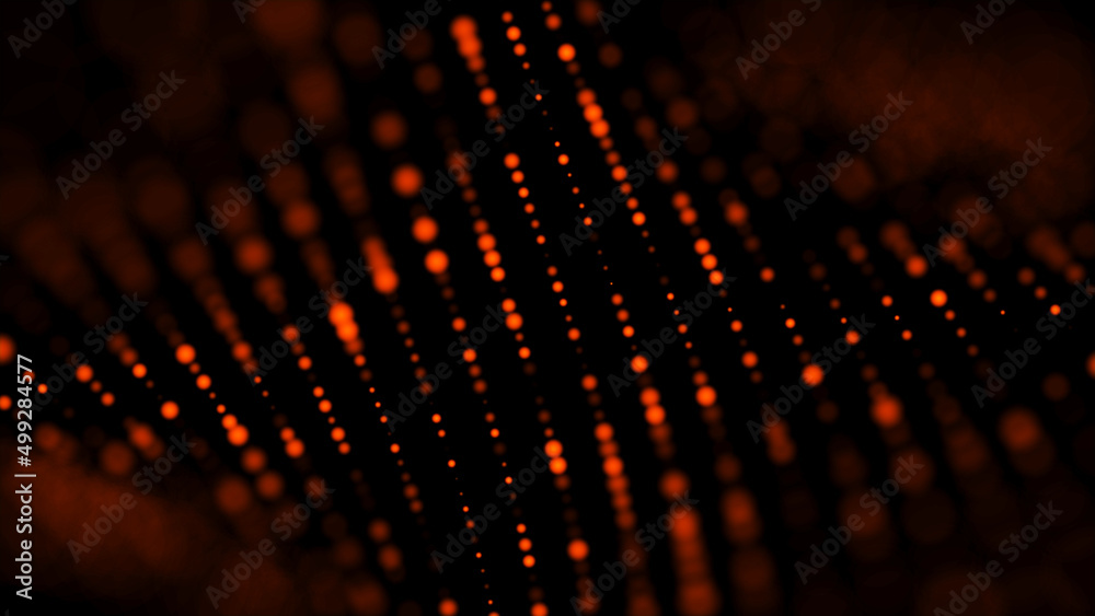 Poster Digital technology. Futuristic background of glowing particles in motion. Large amount of data. 3D rendering.