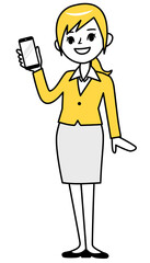 スマホを持って微笑む若いビジネスウーマン