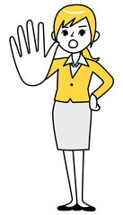 手の平を前に出して拒否する若いビジネスウーマン