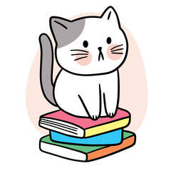Cartoon cute cat on the books vector.