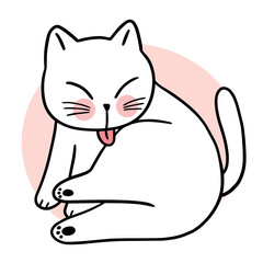 Cartoon cute white cat relaxtion vector.