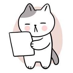 Cartoon cute cat boring read paper vector.