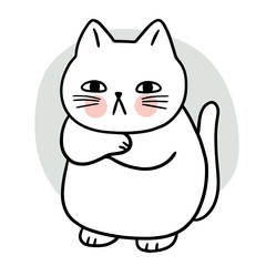 Cartoon cute white cat thinking vector.