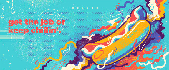 Abstract background in graffiti style with hot dog and colorful splashing shapes. Vector illustration. © Radoman Durkovic