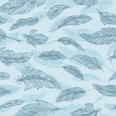 Romantic elegant sketch outline feather vector pattern - 499287363