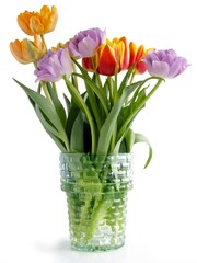 pretty multicolor tulips posy at spring close up