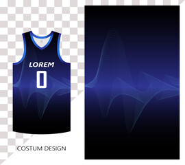 basketball jersey pattern design template. black blue gradient abstract background with blue line art waves with sound wave technology concept. design for fabric pattern