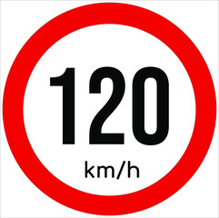 Maximum speed limit illustration 120 km per hour. Traffic sign icon isolated on a white background