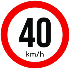 Fototapeta Maximum speed limit illustration 40 km per hour. Traffic sign icon isolated on a white background obraz