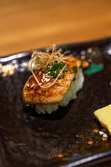 A fragrant and delicious Japanese dish, pan-fried foie gras sushi © Steve