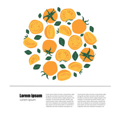 Doodle yellow fresh tomatoes in a round with place for text