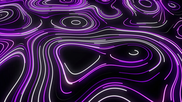 Abstraction. Motion. Thick bright green and purple thin lines appear next to white ones on a black background.