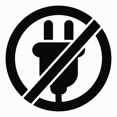 Electric plug ban icon. Do not plug in. There is no energy. It is forbidden to connect to the electrical network. Vector icon.