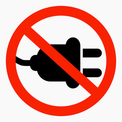 Electric plug ban icon. Do not plug in. There is no energy. It is forbidden to connect to the electrical network. Vector icon.